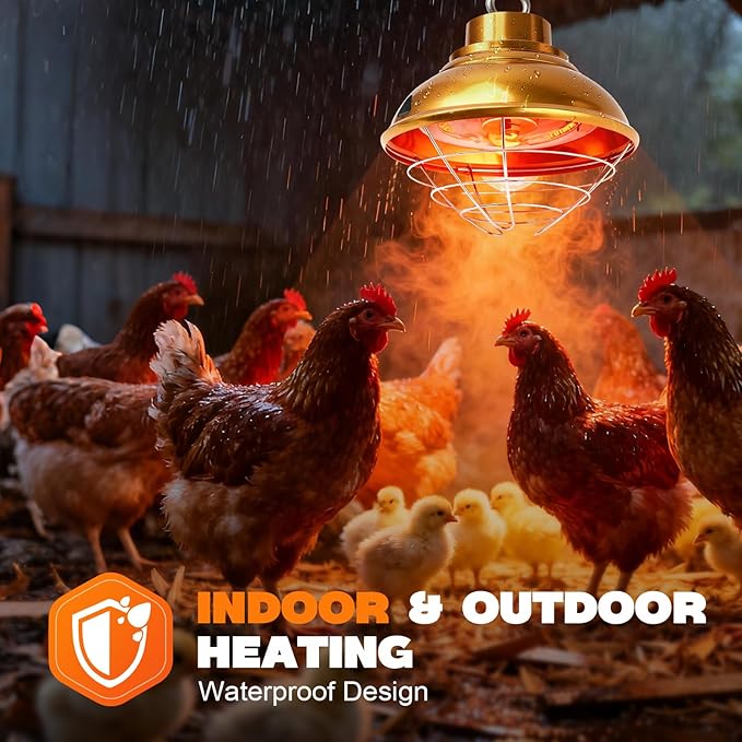 Chicken Heat Lamp 350W,Chicken Coop Heater with Carbon Fiber Bulb,Winter Hanging Heat Lamp for Chicks Brooder,Two-Temperature Adjustable (175/350W) for Puppy,Kitten and Poultry