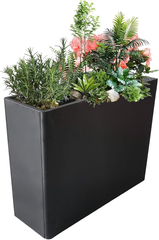 Metal Tall Rectangular Planter,38" L x 13" W x 30" H Black Outdoor Planter with Drainage Holes and Adjustable Balancing Feet for Plants, Flowers, Gardens