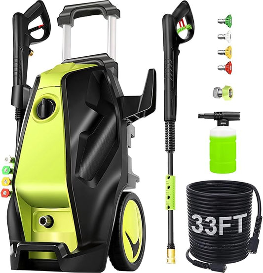 commowner 5000PSI Electric Pressure Washer with 33FT Hose 4.0GPM Power Washers Electric Powered Professional High Pressure Cleaner Machine, Foam Cannon, 4 Tips, powerwashers for Home Cars, Green