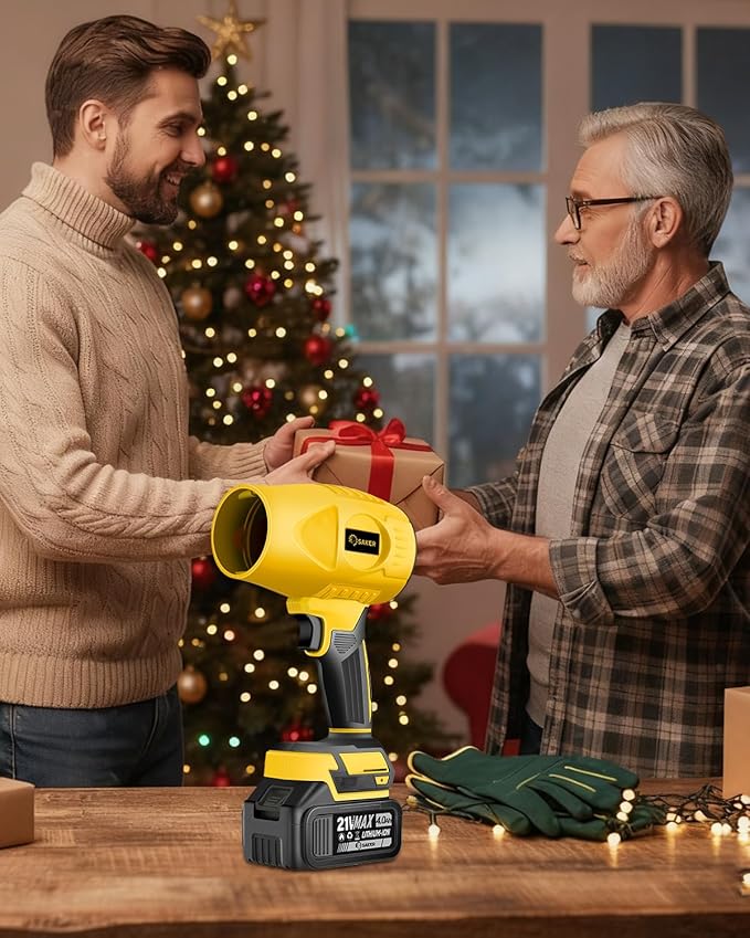 Saker Handheld Cordless Leaf Blower Portable Dust Cleaner 180000 RPM Compressed Air Duster with Adjustable Speed for Drying Patio Cleaning Camping 2 x 4.0Ah Battery Yellow