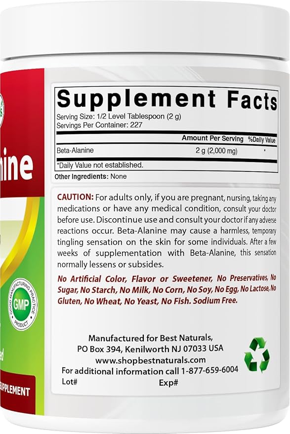 Best Naturals Beta Alanine Pure Powder 1 Pound (1 LB (Pack of 2))
