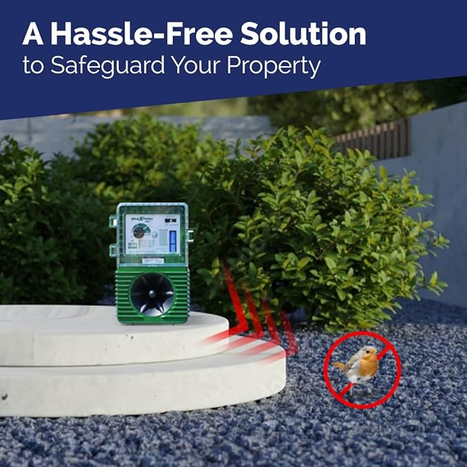 Bird-X BirdXPeller Pro Electronic Bird Preventer Version 1, Sonic Bird Decoy Device, Perfect for Pigeons, Starlings, Sparrows, and Gulls, Covers up to 1 Acre, 3-5 kHz Frequency