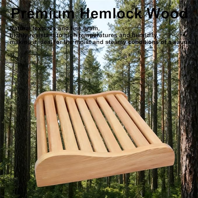 Sauna Headrest, Hemlock Wood Head Pillow for Barrel and Infrared Saunas, Comfortable Ergonomic S-Shape Design Head Pillow for Head and Neck Support Home Wellness,15.7" L*13.38" W*3.8" H