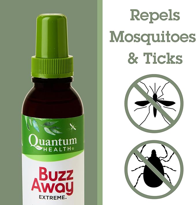 Quantum Health Buzz Away Extreme - DEET-free Insect Repellent, Essential Oil Bug Spray - Small Children and Up, Travel Friendly, 8 Fl Oz, multicolor (00073184)