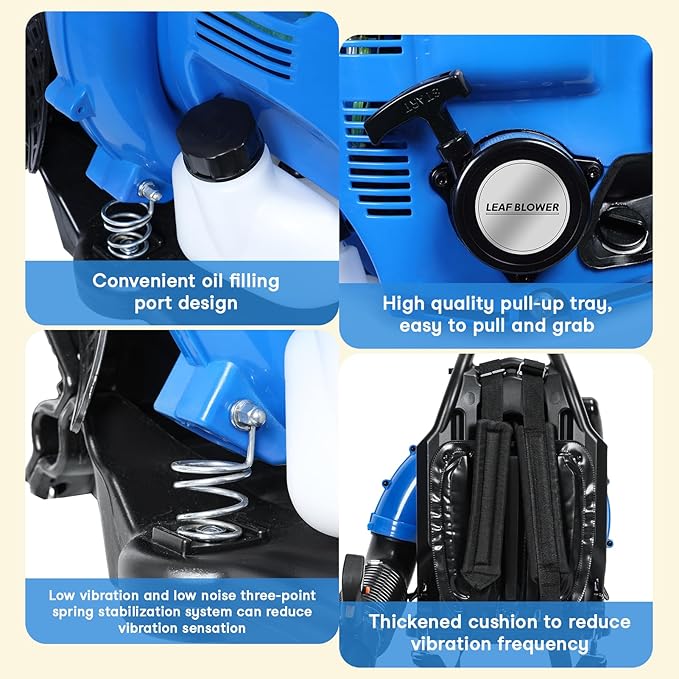 Reheyre 75.6CC Backpack Leaf Blower, 750CFM 205MPH 4-Stroke Engine Gas Leaf Blower Back Pack Leaf Blowers Gas Leaf & Snow Blower for Lawn, Garden & Commercial Use Blue BBX9900