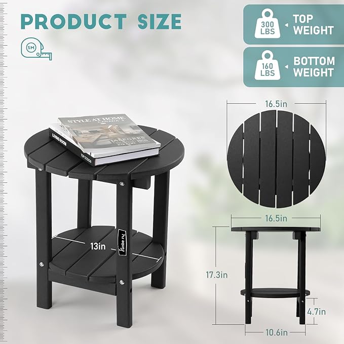 FUNBERRY Outdoor Adirondack Side Table Set of 2, 2-Tier Patio End Tables, HDPE All Weather for Outside