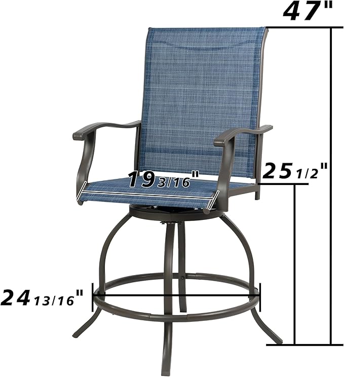 Kozyard Isabella Outdoor Patio High Swivel Bar Stools/Chairs Set for 2 Counter Height Tall Patio Swivel Chairs for Backyard Cafes Bistro Restaurants Chic Bars (NavyBlue/Textilence)