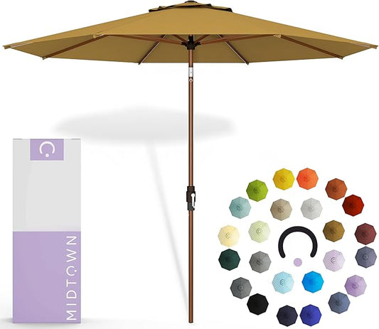 Midtown Umbrellas Wooden 2-8 Feet Outdoor Patio Umbrella, Terylast Sand Tan Fabric, Aluminum Frame For Backyard Umbrella, Deck Umbrella, Garden Umbrella & Pool Umbrella - Wooden Pole