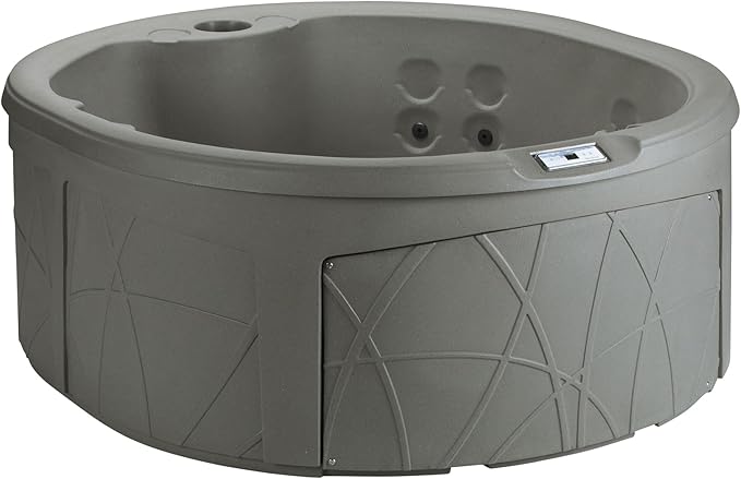 LifeSmart 4-Person Outdoor Hot Tub with Cover, LED Lights & Accessories – Circular Above-Ground Spa in Taupe