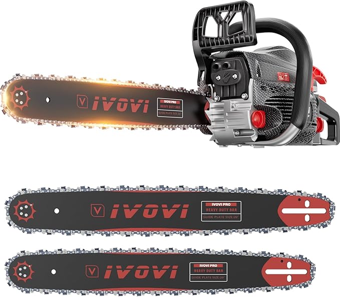 IVOVI 63CC Gas Chainsaw 20 Inch & 18 Inch Bar - 3.7HP 2-Cycle Gas Chain Saw with Easy Start, Anti-Vibration for Forest Logging, Wood, Orchards and Ranches Cutting Use