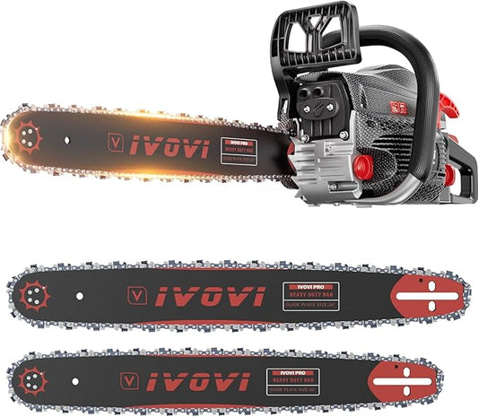 IVOVI 63CC Gas Chainsaw 20 Inch & 18 Inch Bar - 3.7HP 2-Cycle Gas Chain Saw with Easy Start, Anti-Vibration for Forest Logging, Wood, Orchards and Ranches Cutting Use