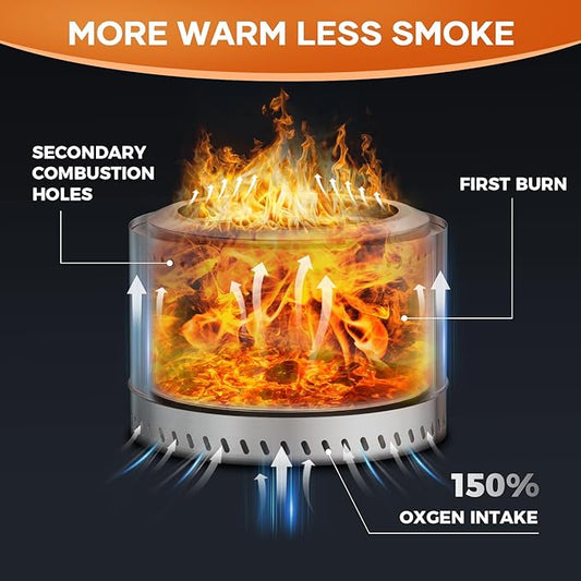 Smokeless Fire Pit with Travel Bag, Portable Outdoor Wood Burning Fireplace, 19 Inch Stainless Steel