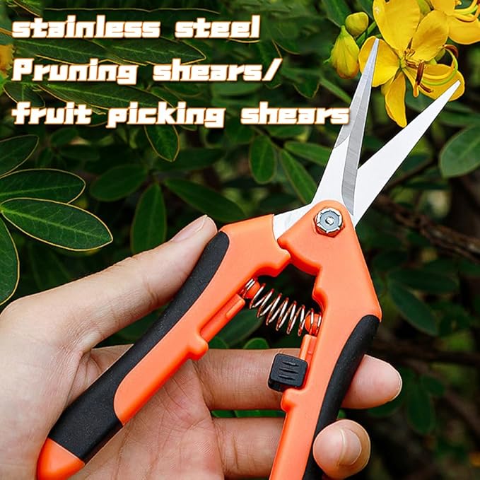 Pruning Shears Set - 3 Pack Garden Shears with Stainless Steel Blades, with Safe Lock Mechanism Handheld Garden Clippers, Gardening Snips, Garden Scissors, and Gardening Gloves