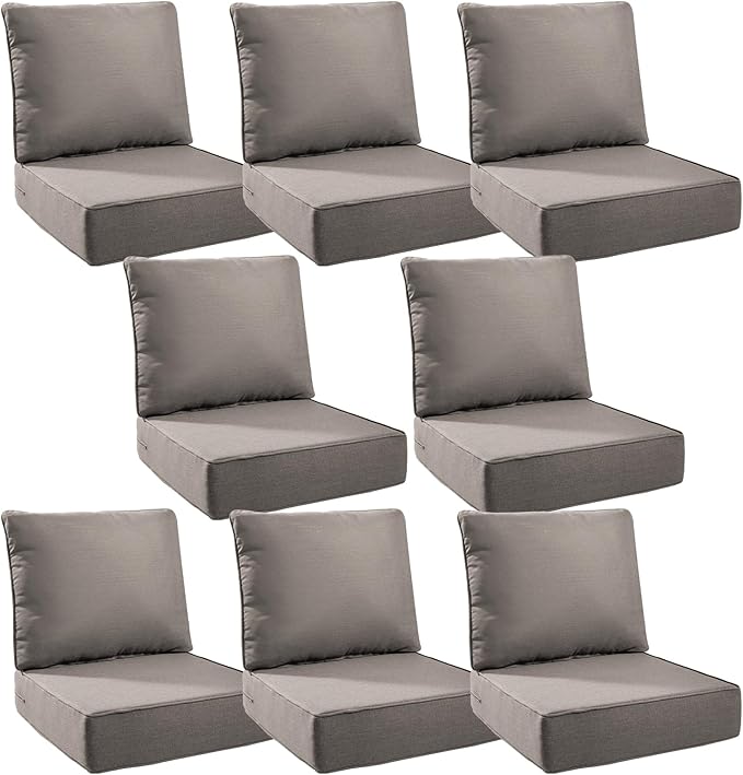 6" Thick Outdoor Cushions 24x24x6, 8-Set Deep Seat Patio Cushions with Removable Cover, Waterproof & Fade Resistant Replacement for Wicker Chair, Loveseat, Sofa - Grey