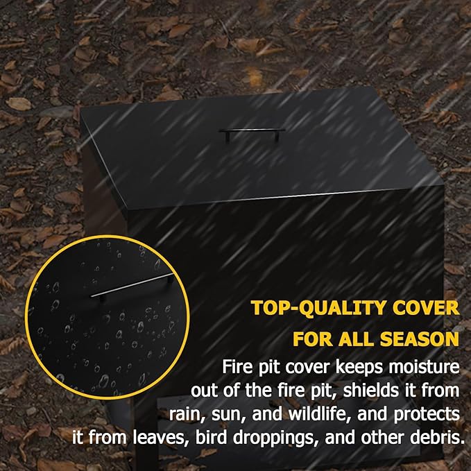 Fire Pit Cover Lid 34" x 34" Square Drop-in Outdoor Fireplace Cover Lid Multiple Sizes and Shapes Available Alloy Steel