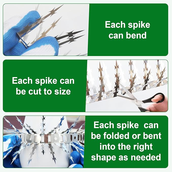 Bird Spikes for Outside, 48 Pack Stainless Steel Squirrel Spikes & Baffles for Garden, Deter Birds Pigeon Squirrel Cat Raccoon Snake from Fence Roof Window Bird Feeder Poles (48FT)