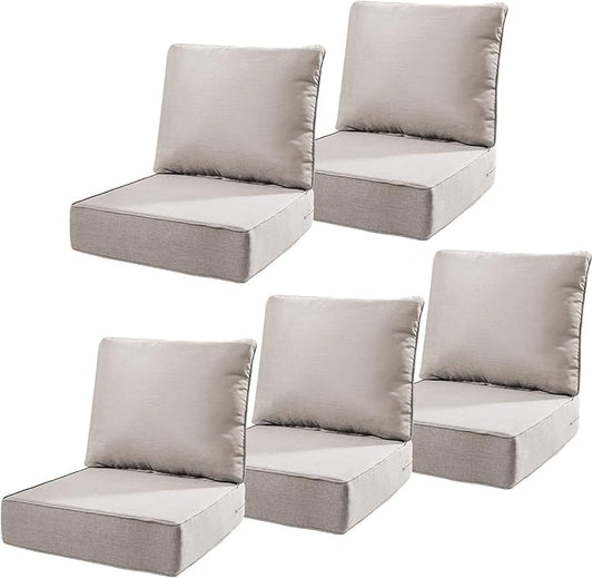 6" Thick Outdoor Cushions 22x24x6, 5-Set Deep Seat Patio Cushions with Removable Cover, Waterproof & Fade Resistant Replacement for Wicker Chair, Loveseat, Sofa - Beige