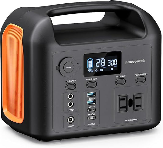 Portable Power Station, 300W (600W Peak) 299Wh LiFePO4 Solar Generator Pure Sine Wave 110V AC Car Outlets PD 60W QC3.0 Backup Power Supply Bank for CPAP Outdoor RV Camping Emergency Home Use