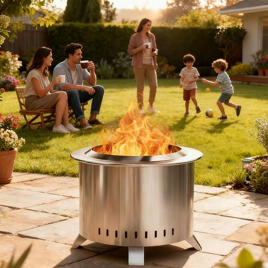 Smokeless Fire Pit,22 Inch Stainless Steel Firepit, Outdoor Wood Burning Fire Pit with Cover,Smokeless Firepits for Outside Backyard Patio Garden Camping Bonfire