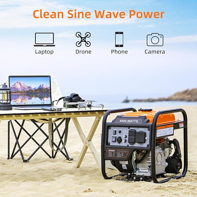 Oxseryn Power Equipment 4000 Watts Inverter Generator Gas Powered, Portable Open Frame Generator, Low Noise with ECO Mode and Inverter Technology, RV Ready, Emergency Home Backup