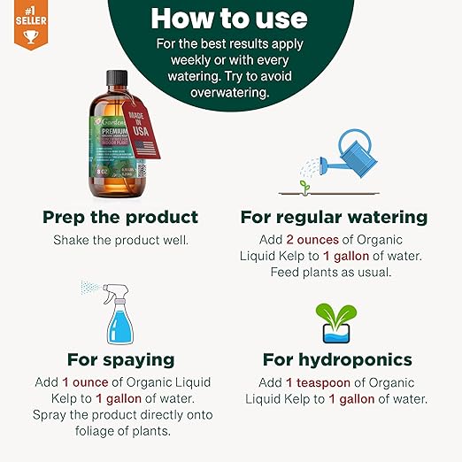GARDENERA Premium Organic Seaweed & Kelp Superfood for Dracaena Plants - 8 oz - Liquid Kelp Fertilizer Concentrate (Makes 45 Gallons)