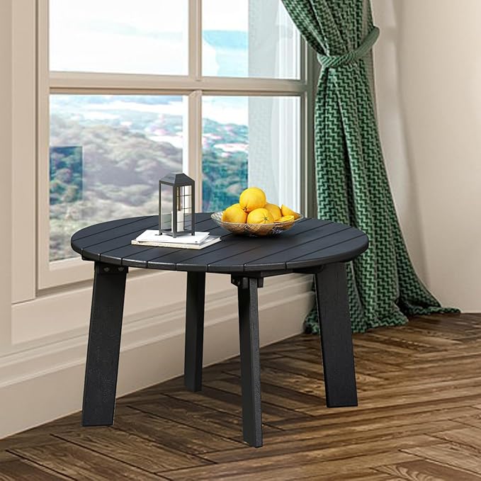 MINPINSER Outdoor Round Coffee Table, Adirondack Patio Coffee Table, Outdoor Large Side Table for Balcony Lawn (Black)