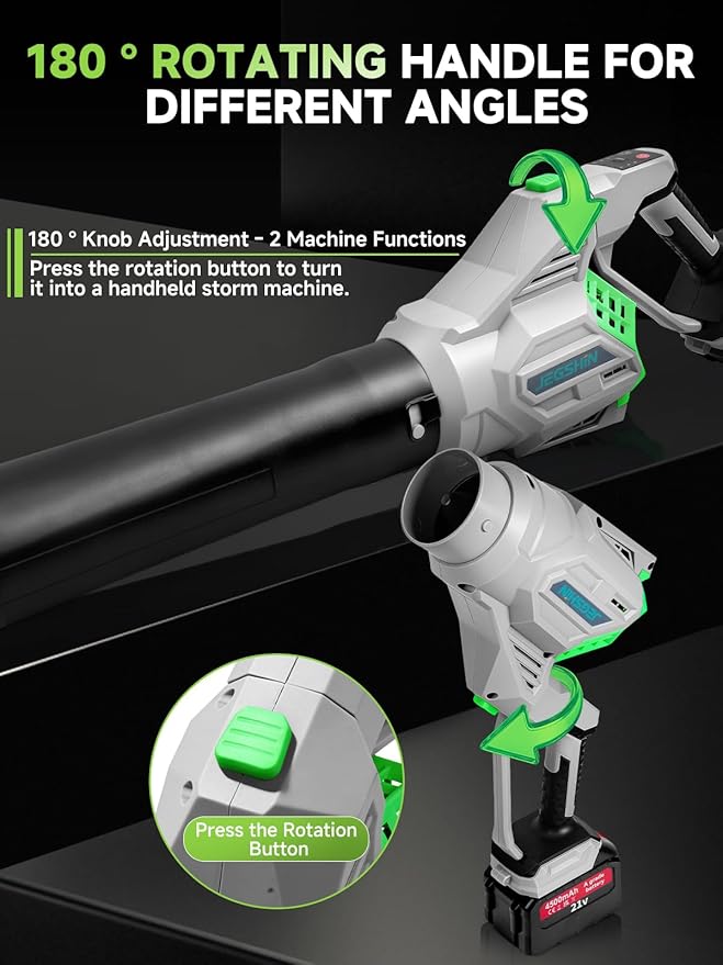 JEGSHIN Leaf Blower Electric Cordless Leaf Blower with 2 * 21V Batteries and Charger, 4 Speed Mode, Lightweight Leaf Blowers for Blowing Leaves, Lawn Care, Patio Cleaning and Dust