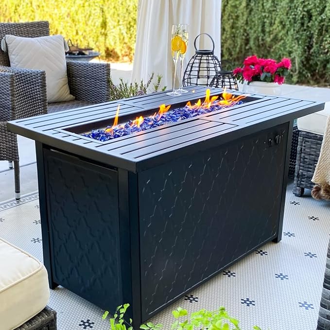 Sophia & William 6 Piece Patio Furniture Set with Fire Pit, Outdoor Conversation Sets 7 Seat Clearance with 45" Gas Fire Pit Table x 1, 3-seat Sofa x 1, Rocking Chair x 2,Cushioned Chair x 2, Beige