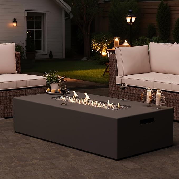 Outdoor Propane Fire Pit Table Set – Premium Marble-Like MgO Finish, 56-Inch Gas Fire Table for Patio, Garden & Backyard, Includes Rain Cover & Glass Beads