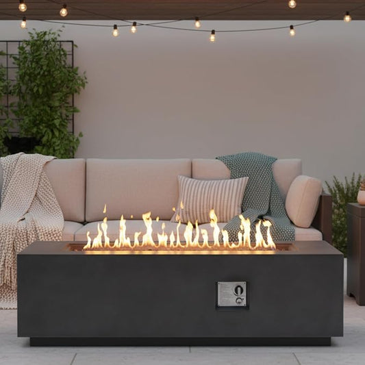 60 Inch Propane Fire Pit Table, MGO Firepits for Outside, Rectangular Gas Fire Pit for Outside Patio, Backyard, Pool, 60,000 BTU, Free Lava Rocks, Dark Gray