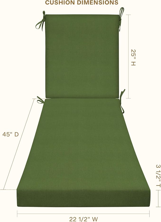 Honeycomb Outdoor Heritage Chaise, 22.5" W x 70" L, Textured Solid Artichoke Green Chair Cushion for Patio Furniture