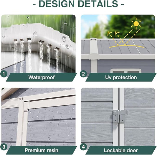6x4FT Storage Shed Plastic Outdoor Storage Shed Waterproof Container House with Lockable Door and Transparent Window for Garden, Lawn, Backyard, Patio