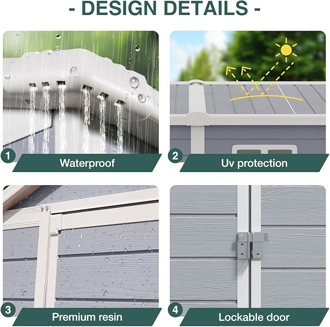 6x8FT Storage Shed Plastic Outdoor Storage Shed Waterproof Container House with Lockable Door and Transparent Window for Garden, Lawn