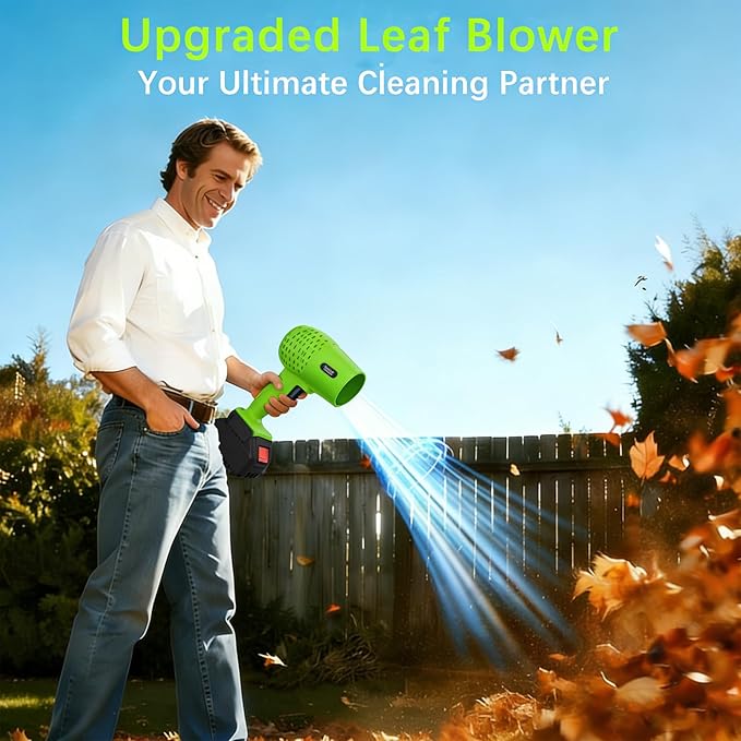 Leaf Blower Cordless with Battery and Charger,21V Electric Handheld Leaf Blower, 950000RPM Powerful Fan with Adjustable Speed, Lightweight Blower for Patio, Lawn, Blowing Leaves and Snow(Green)