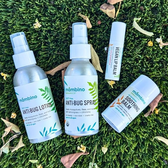 Mambino Organics Anti-Bug Spray, DEET-Free, Organic Mosquito Repellent with Essential Oils, Reef Safe, Face-Safe Protection for Babies, Kids, and Adults, Travel Bug Spray, 4oz