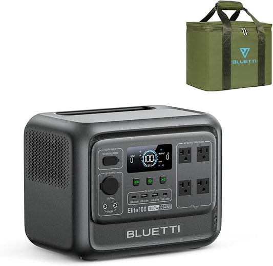 BLUETTI Elite 100 V2 Portable Power Station with Bag, 1024Wh LFP Battery Backup w/ 4 1800W AC Outlets (3600W Surge), 35% Smaller, Solar Generator for Camping, Outages, and UPS Backup