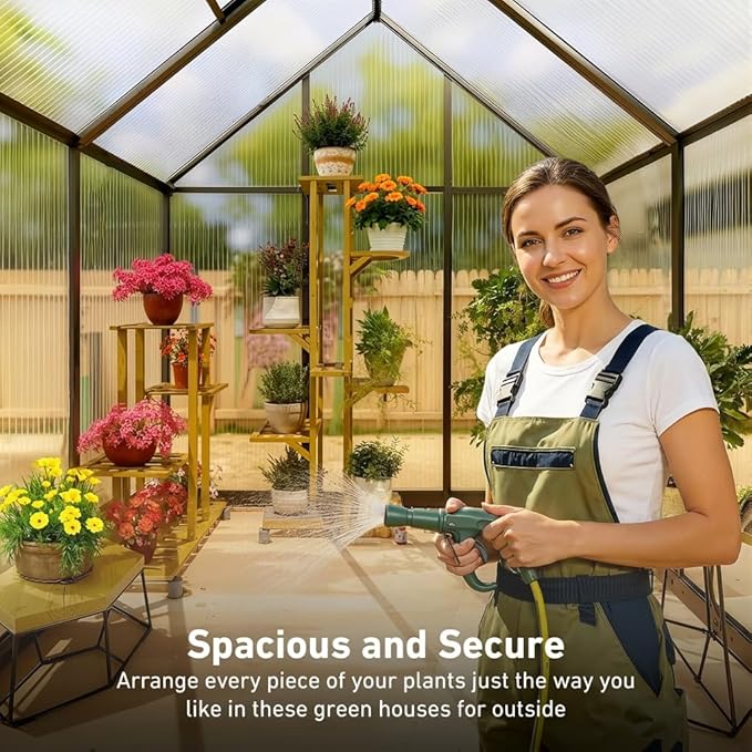 Sturdy 8x8 FT Outdoor Greenhouse Kit, Walk-in Aluminum Greenhouse with Sliding Door & Screened Vent Window for Ventilation, for Backyard, Garden, Vegetables & Flowers, Black