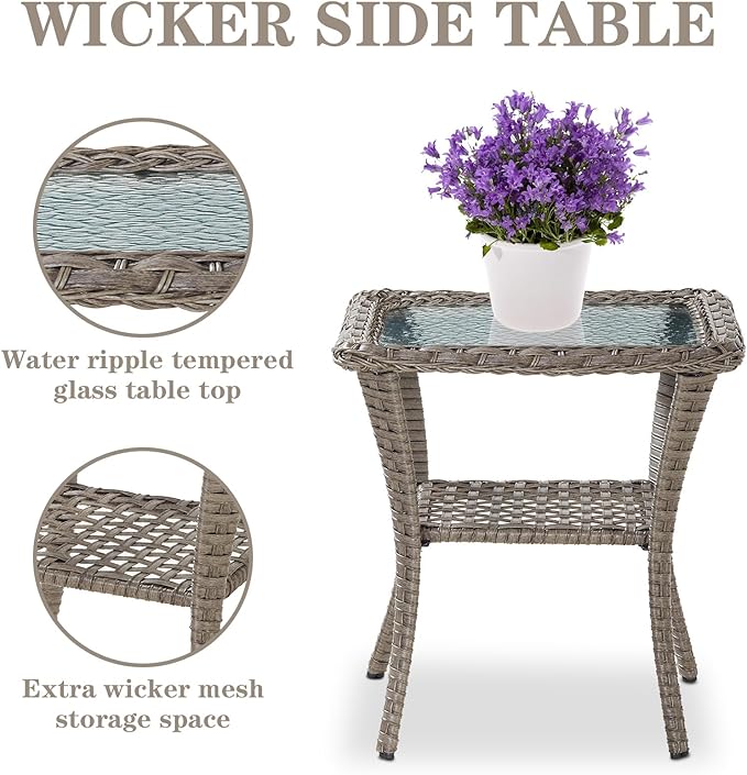 Belord 5 Piece Wicker Patio Furniture Set - Outdoor Conversation Sets with Deep Seating Swivel Rocker Chairs Loveseat and Rattan Coffee Table for Deck Backyard Poolside, Gray Wicker/Gray Cushion