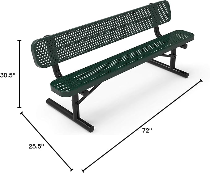 COATEDOUTDOORFURNITURE Coated Outdoor Furniture Heavy-Duty Portable Outdoor Bench Thermoplastic Coated, Punched Steel, Commercial-Grade Seating, Made in America (Portable with Back, 6 Ft, Green)