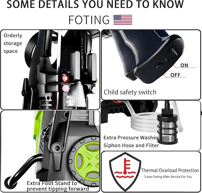 2026NEW Pressure Power Washer with 4 Quick Connect Nozzles, Inlet Hose & Filter, Foam Cannon for Cars/Fences/Driveways/Patios/Home Cleaning,16.9" X 12.2" X 13.8"