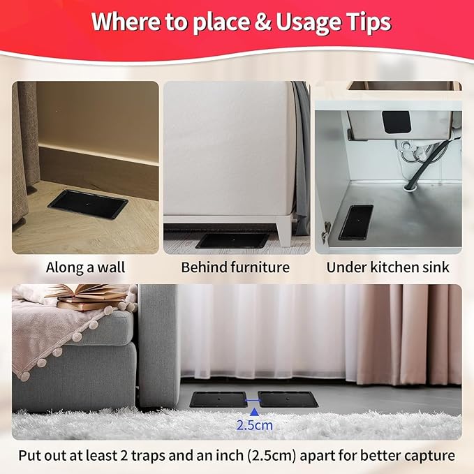 LULUCATCH Glue Mouse Traps Indoor for Home 1200 Pack, Pre-Baited Sticky Plastic Glue Boards for House, Snake, Lizard, Insect, Mice, Rats & Spider Traps, Pet Safe Pest Control