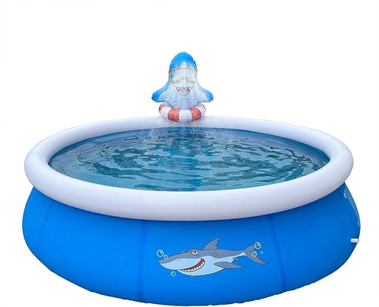 DIMAR GARDEN 10ft x 30in Inflatable Swimming Spray Pool, Outdoor Round Air Top Ring Shark Pools