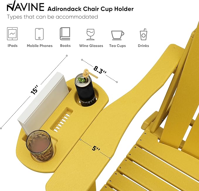 Adirondack Chair, HDPE Folding Adirondack Chair with Multifunctional Cup Holder, Weather Resistant Fire Pit Chair for porches, patios, patios, poolsides, Decks.