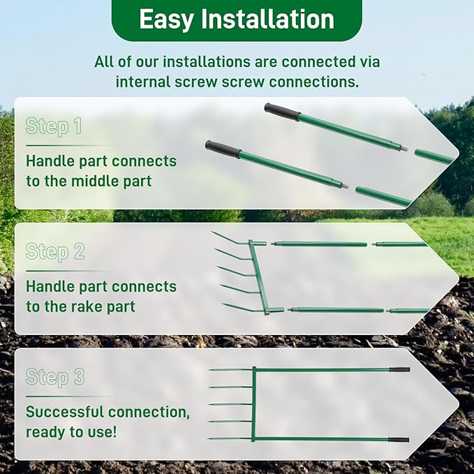 5 Tines Heavy Duty Broad Fork, 55"*20" in Broad Fork for Gardening– Heavy-Duty Hand Tiller for Digging, Cultivating & Aerating Clay Soil, Ergonomic U-Shaped Design for Comfortable Gardening & Farming