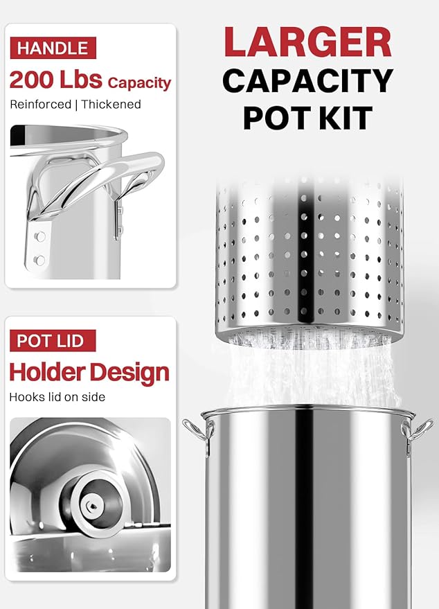 30QT Stainless Steel Turkey Fryer | Seafood & Crawfish Boiler | Basket, Cover & Skimmer Included | 50,000BTU Propane Burner | Perfect Fryer Kit for Holiday and Seasonal Cooking
