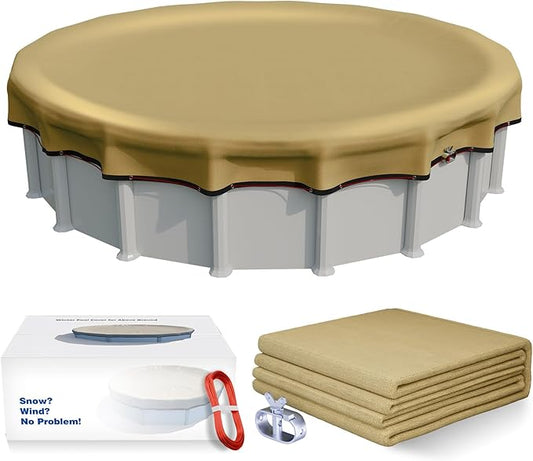 [Upgrade] 18ft/21ft/24ft Pool Cover for Above Ground Pools,24 Feet Winter Round Swimming Pool Cover with 4 Foot Overlap Extra Thick 500D Cable & Heavy-Duty Winch 24 Foot Round Pool Covers
