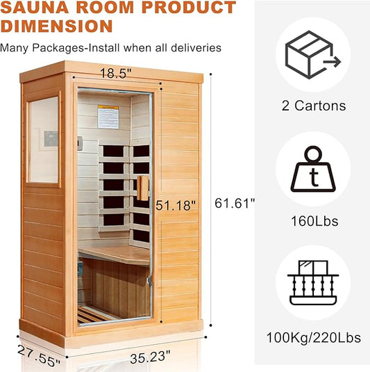 Infrared Home Sauna Room 1 Person Hemlock Sauna with 800W /110V Heaters 5 Panels, Red Light Therapy,Bluetooth Music Playerfor Indoor and Outdoor Use