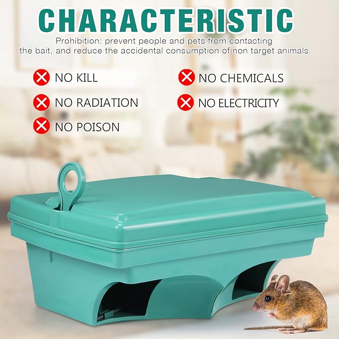 Qualirey 6 Pack Rat Bait Stations with 6 Keys Reusable Heavy Duty for Rodents Outdoor Mouse Poison Holder Large Station Traps for Mice Pests, Bait Not Included(Green)