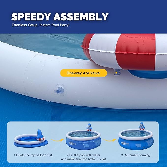 DIMAR GARDEN 10ft x 30in Inflatable Swimming Spray Pool, Outdoor Round Air Top Ring Shark Pools