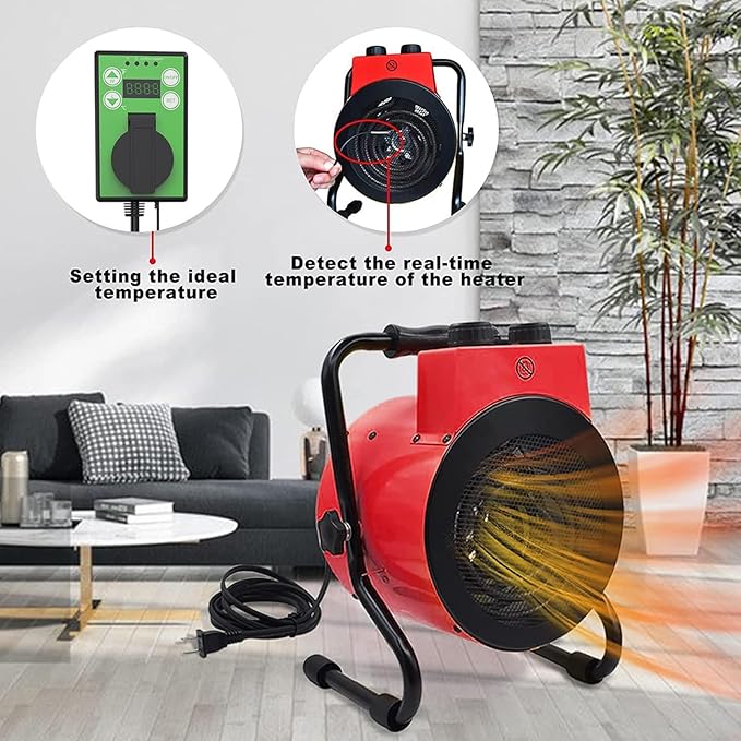 1500W Greenhouse Heater with Digital Thermostat, Outdoor Heater with Overheat Protection and 3-Second Rapid Heating Function, outdoor heaters for patio Garage, Greenhouse, Flower House Red